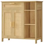 WEENFON Storage Cabinet with Natural Rattan Doors, Buffet Cabinet with Drawer & Shelves, Accent Cabinet Sideboard with Storage, for Hallway, Kitchen, Home Office, Natural CWFSNG04NR