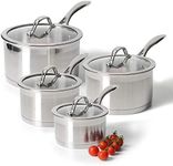 ProCook Professional Stainless Steel Saucepan Set with Glass Lids - 4 Piece, 14/16/18/20 cm, 1.2/1.9/2.6/3.6 L - Uncoated Induction Compatible Pans, Dishwasher & Oven Safe Cookware - 25 Year Guarantee