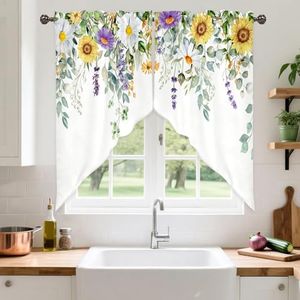 Spring Wildflower Flower Kitchen Swag Valance Curtains, 36x36 in 1 Pair