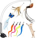 GIAPINST Cat Feather Toys, Cat Toys for Indoor Cats Fun Exercise, 10 PCS Interactive Cat Toys Wand Include 1 Powerful Detachable Suction Cup, 2 Cat Wand, 7 Replaceable Teaser Toy with Bell (Brown)