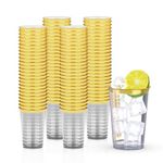 100 Pack Gold Rimmed Cups, 12Oz Clear Plastic Tumbler Cups, Disposable Party Cups Ideal for Wedding, Birthday, Picnic, Baby Shower, Christmas (Gold)