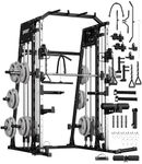 GarveeLife Smith Machine Home Gym All in One, 2200 LBS Squat Rack Power Cage with Smith Bar, LAT Pull-Down, Cable Systems, Leg Hold-Down and More Attachments, Workout Equipment (Black)
