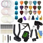 Yumzeco Guitar Accessories Kit, 78 Pcs with Guitar Wall Mount,Guitar Tuner,Guitar Strap,Guitar Capo,3 Set Guitar Strings,10 Guitar Picks,3 in 1 String Winder,Guitar Bridge Pins Saddle and Nuts etc.