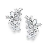 Mariell Clip-On Cubic Zirconia Crystal Bridal Earrings, Marquis Shape CZ Curved Clusters, Non-Pierced Earrings for Wedding, Bridesmaids, Homecoming, Mother of the Bride, Platinum-based Silver Rhodium,