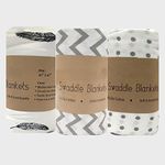 Swaddle Wrap for new Born Organic Soft Muslin Cotton Baby Summer Blanket 120 cm X 120 cm - Grey Leaf_Polka_Zigzag