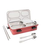 Brand Conquer Lunch Boxes for Adults - Lunch Box for Kids with Spoon & Fork - Durable Perfect Size for On-The-Go Meal, BPA-Free and Food 4 Compartment Stainless Steel (4 Compartment, Red)