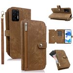 Compatible with BLU F91 5G 2022 Wallet Case 9 Card Slots Retro Leather Flip Credit Card Holder Cell Folio Purse Lanyard Wrist Strap Rugged Slot Mobile Phone Cover for Blue 91F 6.8 Women Men Brown