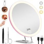 20X Magnifying Mirror with Lights, 6'' Lighted Travel Magnified Mirror 30X High Magnification Travel Makeup Mirror with Lights, Handheld Makeup Magnifying Mirror with Suction Cups & Adjustable Bracket