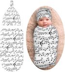 Music Note Newborn Swaddle Blankets Baby Stuff Soft Swaddle Sack Swaddling Blanket with Beanie Sets Gifts for Infant Boys Girls