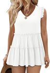 BETTE BOUTIK Ruffle Smocked Tank Tops for Women Summer V Neck Sleeveless Tops Dressy Blouse Babydoll Shirts（White，Medium）