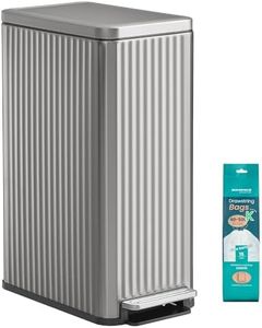 SONGMICS Trash Can, 13 Gallon (50 L) Slim Garbage Can for Kitchen, with Soft-Close Lid, Pedal, Removable Inner Bucket, Stainless Steel, 15 Trash Bags, Space-Saving, Metallic Silver ULTB350EZ01