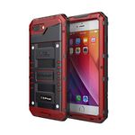 Mitywah Waterproof Case for iPhone 7 Plus, iPhone 8 Plus Case Heavy Duty Shockproof Phone Case with Built-in Screen Protector, Full Body Underwater Protective Metal Case 5.5 inch, Red