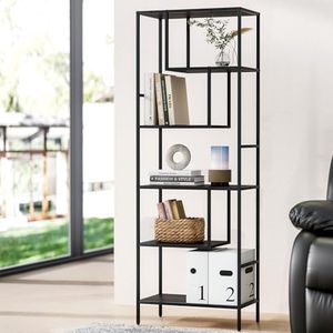 Artiss Bookshelf, 5 Tiers Book Shelf Corner Wall Shelves Display Bookcase Bookshelves CD DVD Storage Rack Home Living Room Bedroom Office Furniture, Free Standing Sturdy Base Black