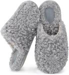 Snug Leaves Women's Scuff Slippers Furry Cute Curly Faux Wool Slip-on Indoor Memory Foam House Shoes Ash Grey, 5-6 UK