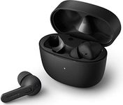 PHILIPS Earbuds, Splash and Sweat Resistant, Bluetooth, Up to 18 Hours Play Time, Soft silicone Ear-Tip Covers in 3 Sizes, Built In Mic, Classic Design and Comfortable Fit TAT2206BK/00, Black