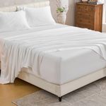 MEISHANG Extra Deep Pocket Cotton Sheets Queen Size - 100% Egyptian Cotton 1000 Thread Count - Fits 18"-24" in Deep Mattress,Sateen Weave, Soft & Breathable - 4 Piece (Queen, Whtie)