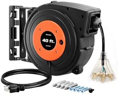 DEWENWILS Retractable Extension Cord Reel, 40 FT Heavy Duty Power Cord, 12AWG/3C SJTOW, 3 Grounded Outlets Lighted Triple Tap, 15 Amp Circuit Breaker, UL Listed
