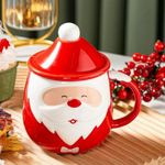 Nyrwana Delivering Smiles In Inida Christmas Ceramic Mug With Lid And Spoon, Cute Cup Xmas Gift, 380 Ml, Red