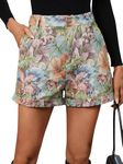 MakeMeChic Women's Elegant Plaid Shorts High Waisted Zipper Wide Leg Mini Dressy Work Office Casual Shorts Multicolor Medium