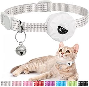 AirTag Cat Collar, Reflective Kitten Collar Breakaway Apple Air Tag Cat Collar, GPS Cat Collar with AirTag Holder and Bell, Lightweight Tracker Cat Collars for Girl Boy Cats Kittens Puppies (White)