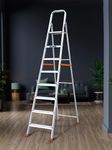 Plantex Legend Aluminium Folding 8 Step Ladder for Home - 8 Step Anti Skid Ladder/Wide Step Ladder (Orange-Silver)