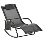 Outsunny Patio Rocking Chair with Mesh Fabric, Outdoor Rocking Sling Sun Lounger with Removable Headrest and Side Pocket for Garden, Deck, Lawn, Black