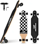 Windrunner 41 inch Freeride Longboard Skateboard,8-Ply Natural Maple Drop Through Freestyle Complete Skateboard Cruiser Pintail for Cruising,Carving,Free-Style and Downhill,Black and White Case