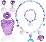 El Regalo Mermaid Jewelry for Girls,Toddler Mermaid Accessories for Kids Mermaid Necklace for Girls Mermaid Jewelry Set with Mermaid Purse Costume Jewelry (Ocean Blue)