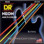 DR Strings NMCB5-45 Neon Coated Nickel-Plated Steel Bass Guitar 5 Strings 45-125, Medium, Multi-color