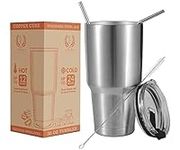 Stainless Steel Vacuum Insulated Tumbler 30 Oz, Water Glass, Coffee Cup, Double Wall Tumbler Travel Mug w/Lid & Straws, keeps the Drinks Cold or Hot for Hours