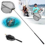 Fishing Net 70" Telescopic Foldable Fishing Landing Net Extendable Long Handle Catching Releasing Nets Fishing Accessories Butterfly Fish Shrimp Catcher for Outdoor Beach Garden Exploration (Triangle)