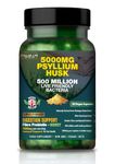 Fibre Supplement 5000mg Psyllium Husk with 500 Million Multi-Strain Probiotic - High Strength - Natural Soluble Fiber Supplement Plantago Ovata Seeds 2 Month Supply Psyllium Husks Capsules Vegan, UK