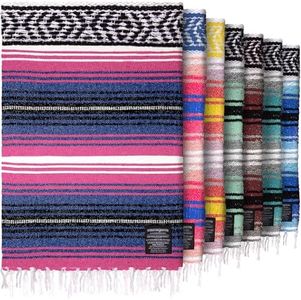 Hydration Nation Authentic Extra Large Mexican Blanket (70"x50") - Handwoven Yoga, Serape- Artisanal Falsa, Beach, Camping, Picnic, Outdoor - Twilight
