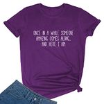 BLACKMYTH Women's Graphic Funny T Shirt Cute Tops Teen Girl Tee, Purple, Large