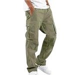 AMhomely Men's Wild Cargo Pants Relaxed Fit Leg Casual Straight-Fit Stretch Sweatpants Slim-Fit Vintage Comfort Trousers Gym Workout Track Comfortable Tapered with Pockets green Green