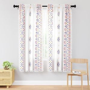 Encasa Homes Boho semi di tende a trasparente per Window in camera da letto e soggiorno (set di 2) - Boho Bright - tenda con nappe e design bohémien - 6 ft