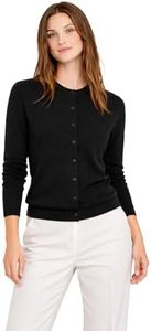 State Cashmere Button Front Crewneck Sweater - Long Sleeve Cardigan for Women Made with 100% Pure Cashmere Sourced from Inner Mongolia Goats - Soft, Lightweight & Versatile - (Black, Large)