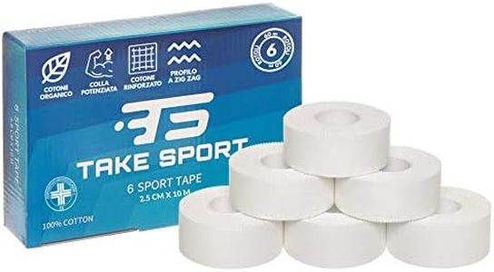 TS TAKE SPORT - Tape sportivo, Tape dita crossfit, Nastro bendaggi sportivi. Sport tape, 6-12 rotoli cerotti sportivi 2,5 x 10m, 100% Cotone, Bordo Zig Zag, Non elastico. Bianco (COTONE, 6)