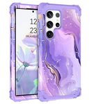 BENTOBEN for Samsung Galaxy S23 Ultra Case Heavy Duty Marble, Three Layers Protective Shockproof Hard PC Soft TPU Cover Bumper Patterned Glitter Protective Case for Samsung Galaxy S23 Ultra Purple