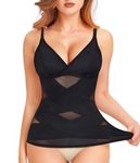 Ursexyly Body Shaper for Women Tummy Control Shapewear Vest Compression Tank Tops V-Neck Camisole Built in Bra Going Out Tops (Black, Large)