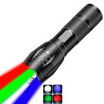 MVIOCS Red Flashlight Rechargeable, Green Light Flashlight，Blue Light Flashlight, Multi-Color 4 Color in 1 LED White Red Blue and Green Lights Flash Light, 4 Modes Zoomable for Camping,Outdoors