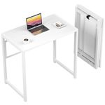 GreenForest Folding Desk for Small Spaces No-Assembly, 80 cm Small Computer Desk For Home Office, Space-Saving Foldable Table Study Writing Office Desk,White