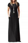 AUSELILY Women's Short Sleeve Loose Plain Casual Long Maxi Dresses for Women 2024 Black L