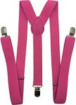 Mens Women Adjustable Elastic Suspenders Y-Shaped Clip On Unisex Braces Solid Colour (Hot Pink)