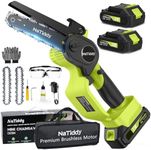 NaTiddy Mini Chainsaw, 6 Inch Electric Chainsaw Cordless, [Upgraded] 750W Super Power Brushless Chainsaw, Portable Battery Powered Small Handheld Chainsaw for Wood Cutting Tree Trimming (Green)