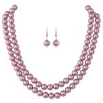 Ratnavali Jewels Imitation Pearl 10Mm Bead Size Double Strand Necklace Pearl Moti Mala Jewellery Set With Earrings For Women's Girls