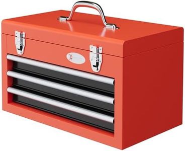 DURHAND 3 Drawer Tool Box with Metal Latch Closure and Ball Bearing Slides, 18" Portable Tool Chest with Powder Coated Finish for Garage, Household and Warehouse, Red