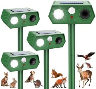 4 Pack 2026 Upgraded Solar Ultrasonic Animal Repellent Outdoor, Deer Repellent Devices Waterproof, Motion Activated Cat Repellent Outdoor, Squirrel Raccoon Skunk Rabbit Dog Bird Deterrents for Yard