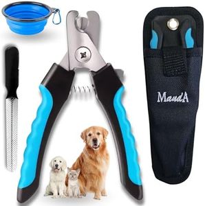 MandA® Cortauñas Perro con Funda. Cortauñas para Perros, Gatos y Otras Mascotas + Lima + Cuenco portátil. Cuchillas afiladas de Acero Inoxidable y con Cierre de Seguridad. Tijeras Corta uñas Grande.