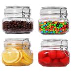 MUAC Airtight Square Glass Canister Kitchen Storage Jar Container With Clip Lock For Storing Honey, Pickle, Coffee Beans (500 ML, Pack Of 4)